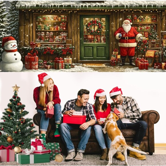 Christmas Santa Garage Door Cover Decorations, 6x13 ft Vintage Christmas Santa's - Picture 2 of 10